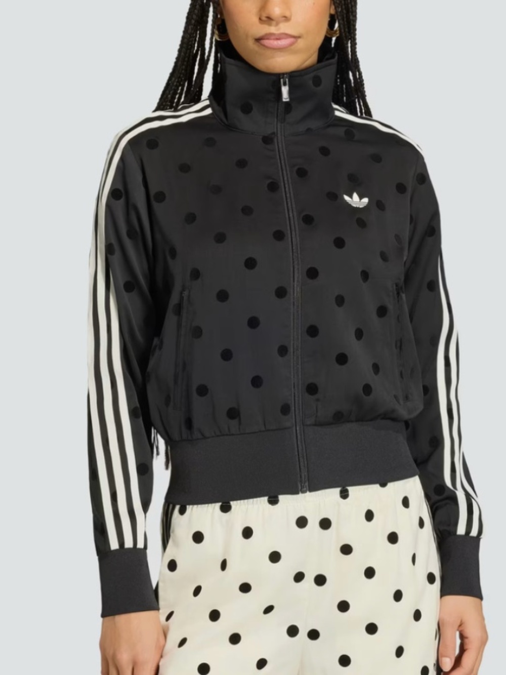 NWT: Adidas Originals Satin Polka dot track jacket. Black, sz M
